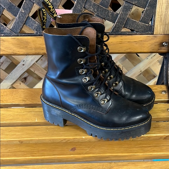 Dr. Martens Black Leather Heeled Combat Boots - Picture 2 of 4